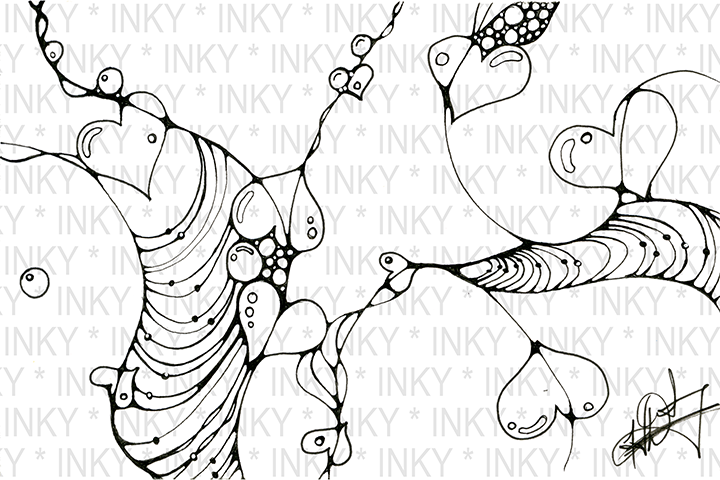 Black and white abstract design with 'INKY' branding on a white background