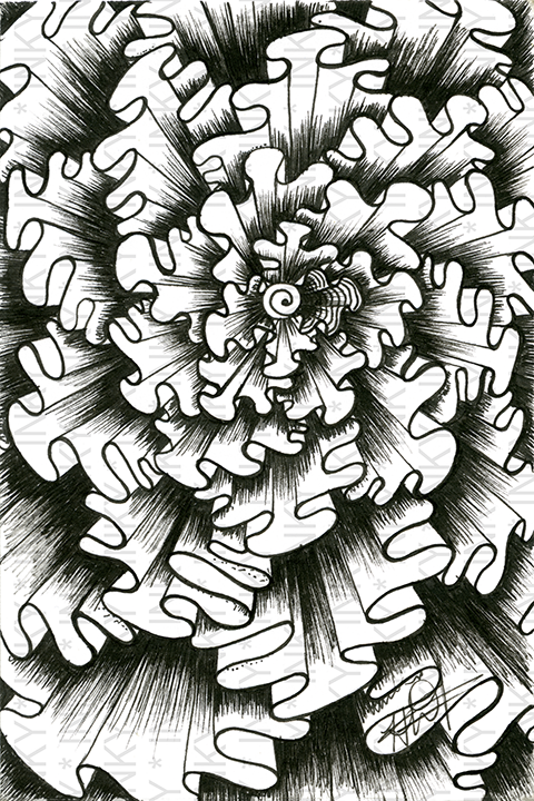 Black and white abstract pattern resembling a flower or coral